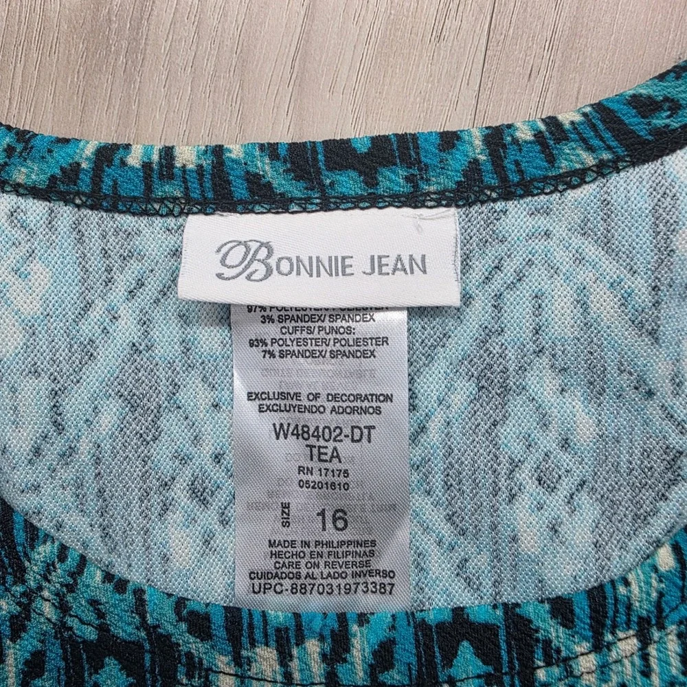 Bonnie Jean‎ Girls Dress Teal Black Geometric  Fit Flare 3/4 Sleeve Size 16 NWT